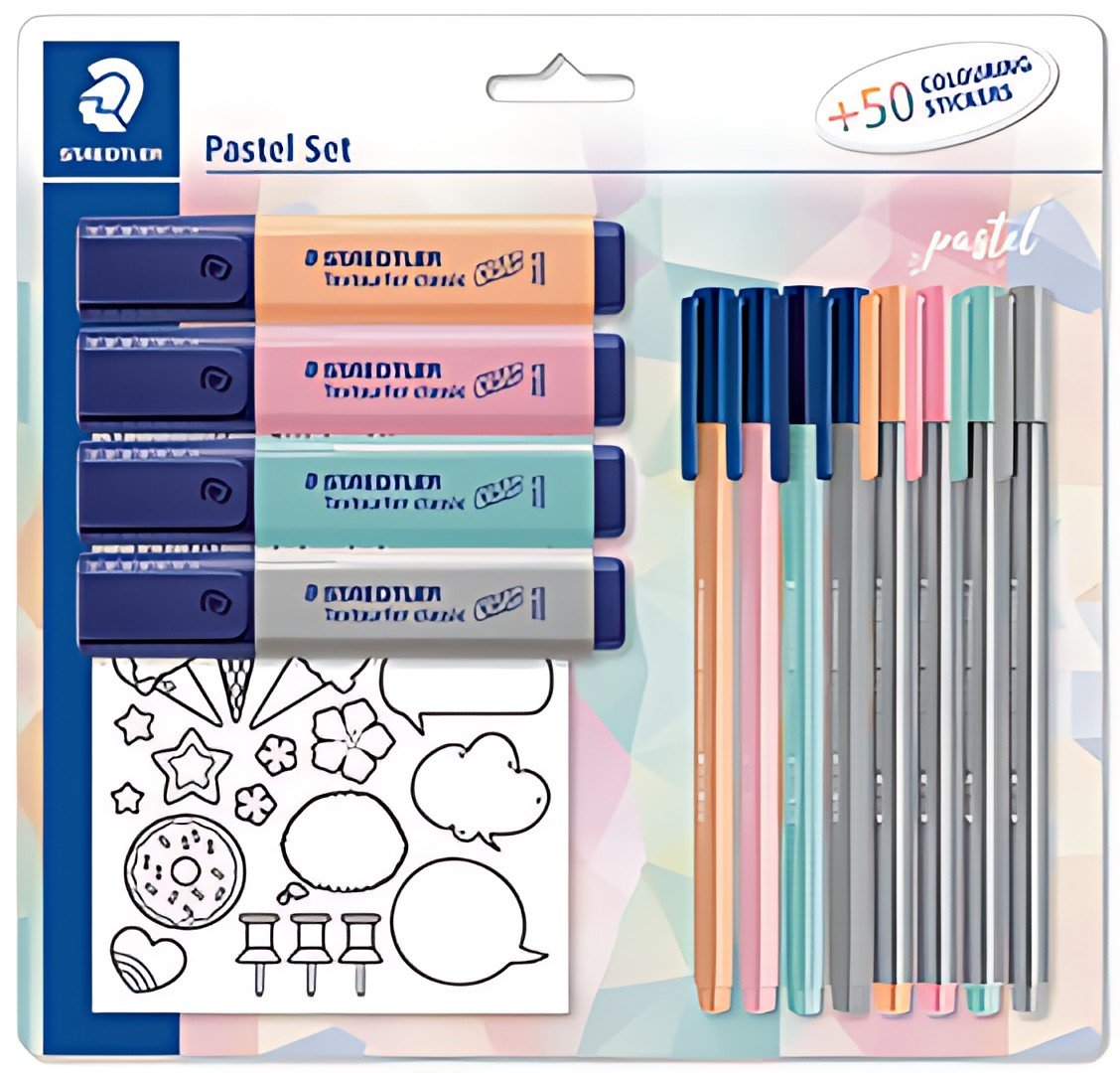 STAEDTLER Set d'écriture pastel, avec 50 gommettes à colorer