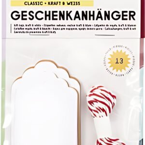 folia Etiquette cadeau long, nature & blanc, avec ficelle