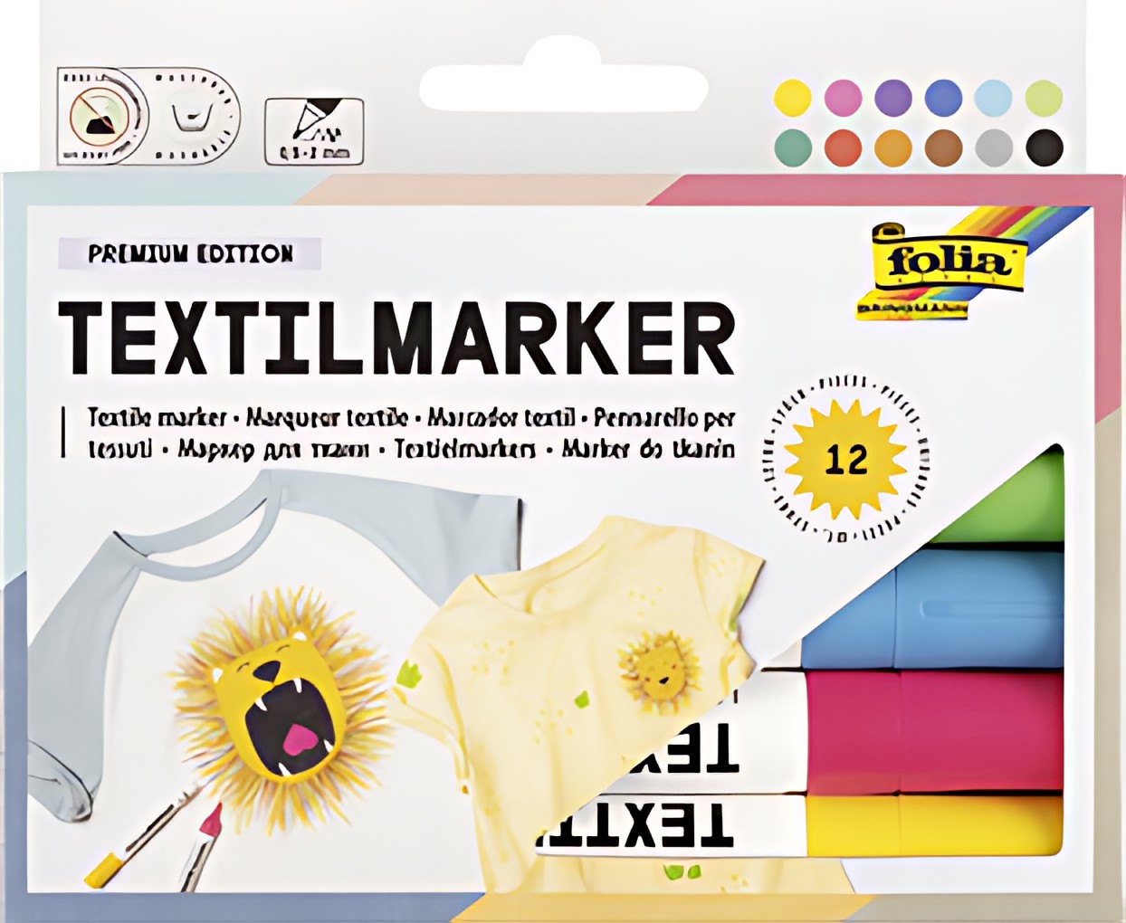 folia Marqueur pour textiles, set de 12, assorti