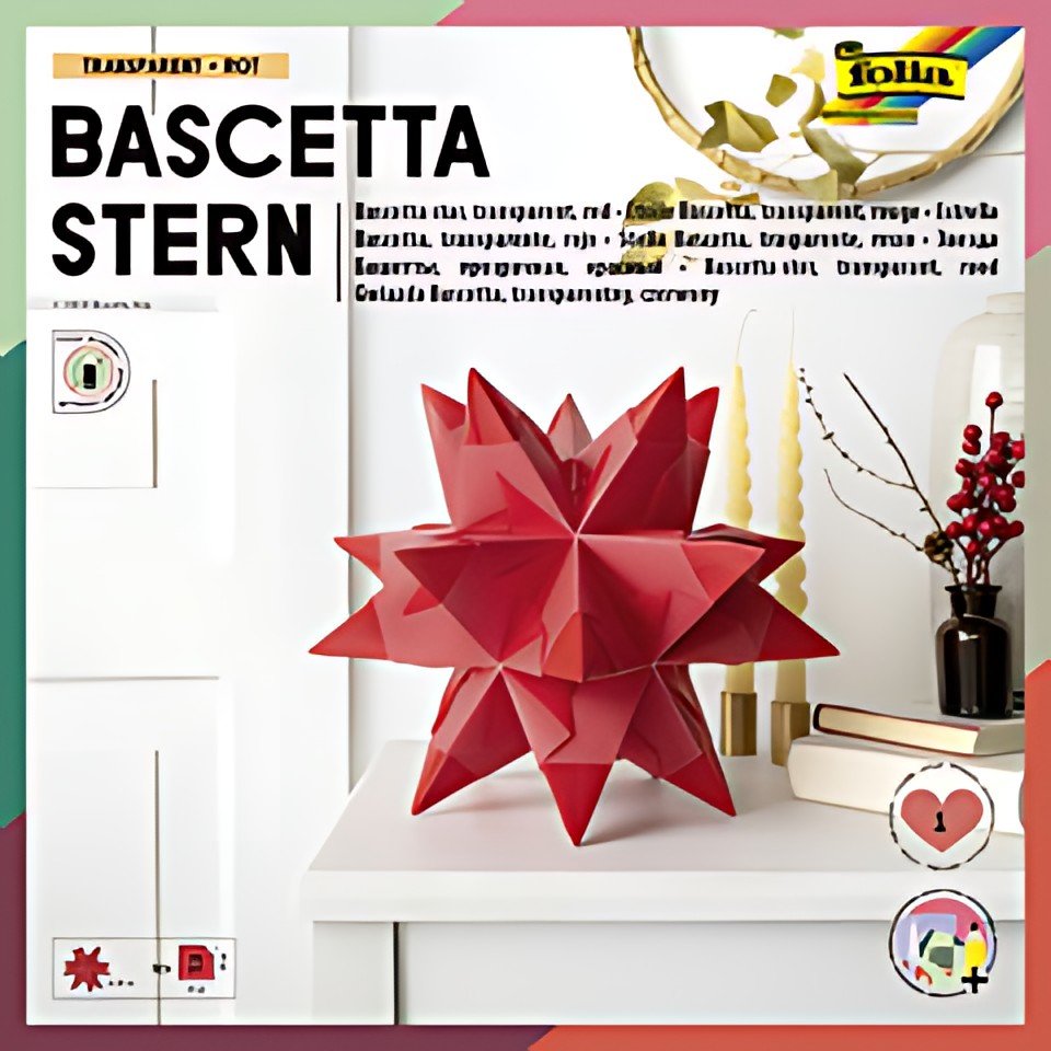 folia Feuille de papier pliable étoile Bascetta, rouge