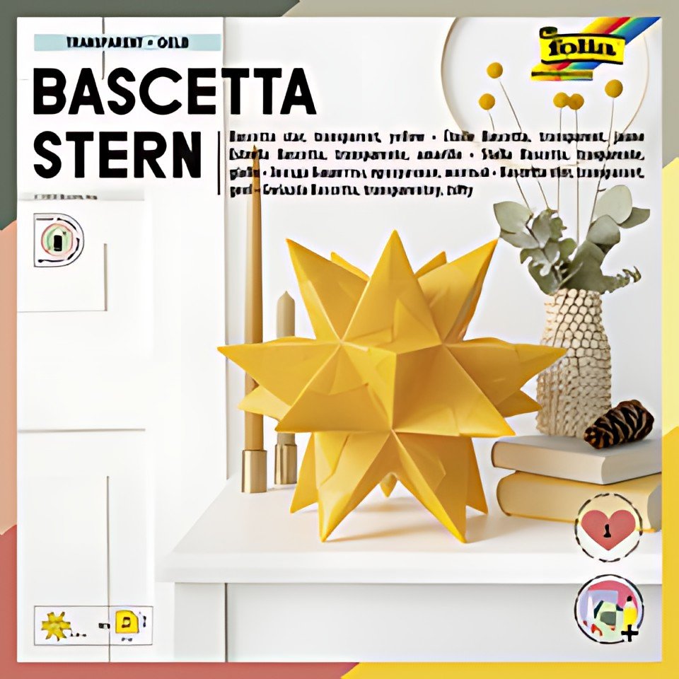 folia Feuille de papier pliable étoile Bascetta, jaune