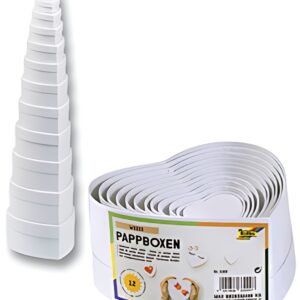folia Boîtes de cadeau "coeurs", 12 tailles assorties, blanc