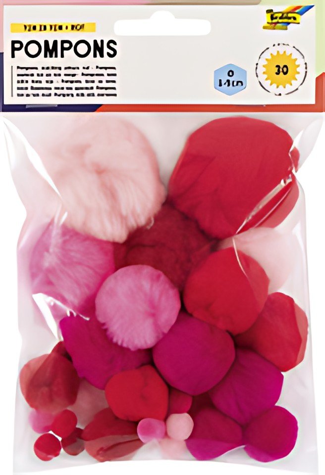 folia Pompons, 30 pièces, assortiment de rouge