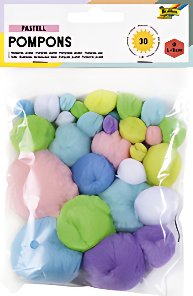 folia Pompons, 30 pièces, tailles assorties, couleurs pastel