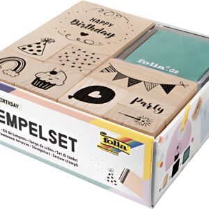 folia Set de tampons en bois "Happy birthday", 11 pièces