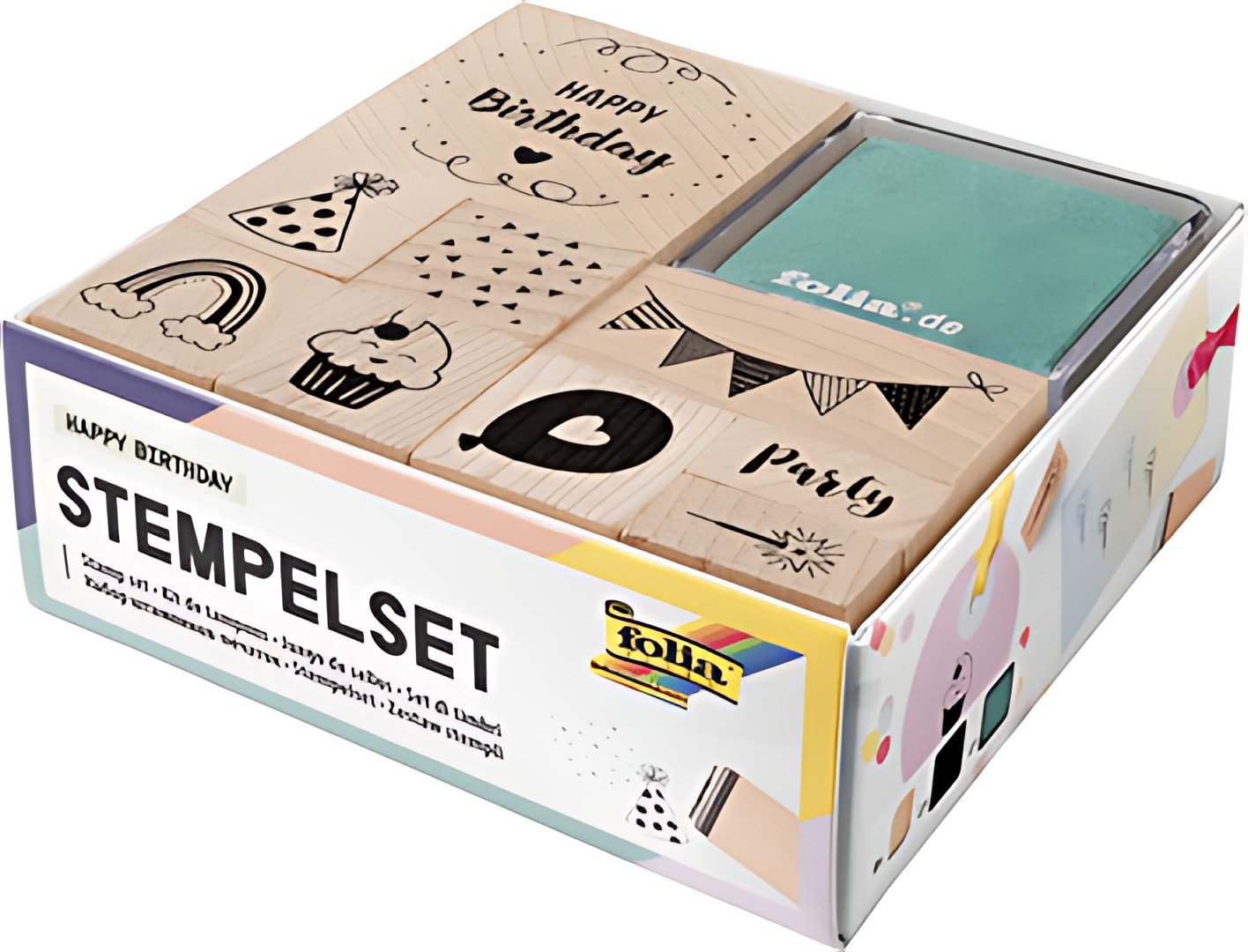 folia Set de tampons en bois "Happy birthday", 11 pièces