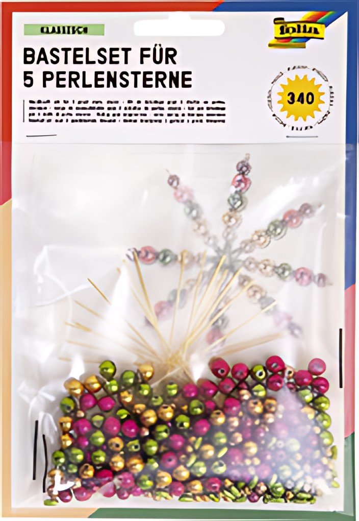 folia Kit d'étoiles en perles, 340 pièces, or / vert / rose