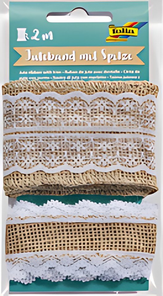 folia Ruban de jute avec dentelle, 2 x 1 m