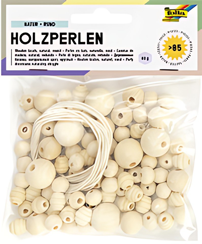 folia Perles en bois "Nature", rond, assorti en 4 taillles