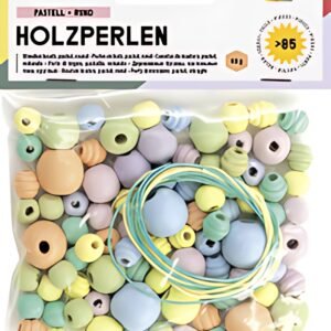 folia Perles en bois "Pastel", rond, assorti en 4 taillles