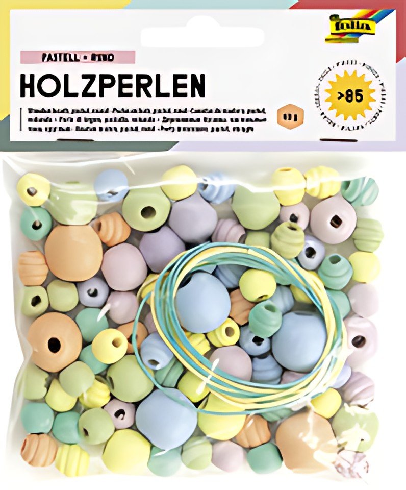 folia Perles en bois "Pastel", rond, assorti en 4 taillles