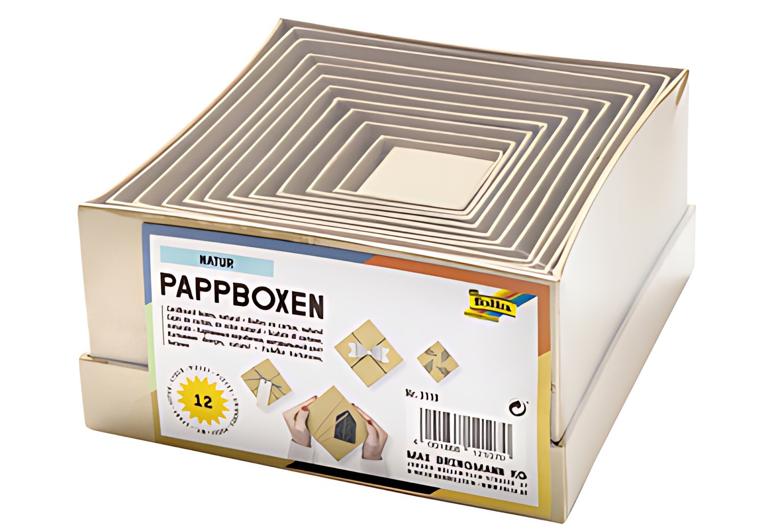 folia Boîtes en carton NATUR, carré, assortiment de 12