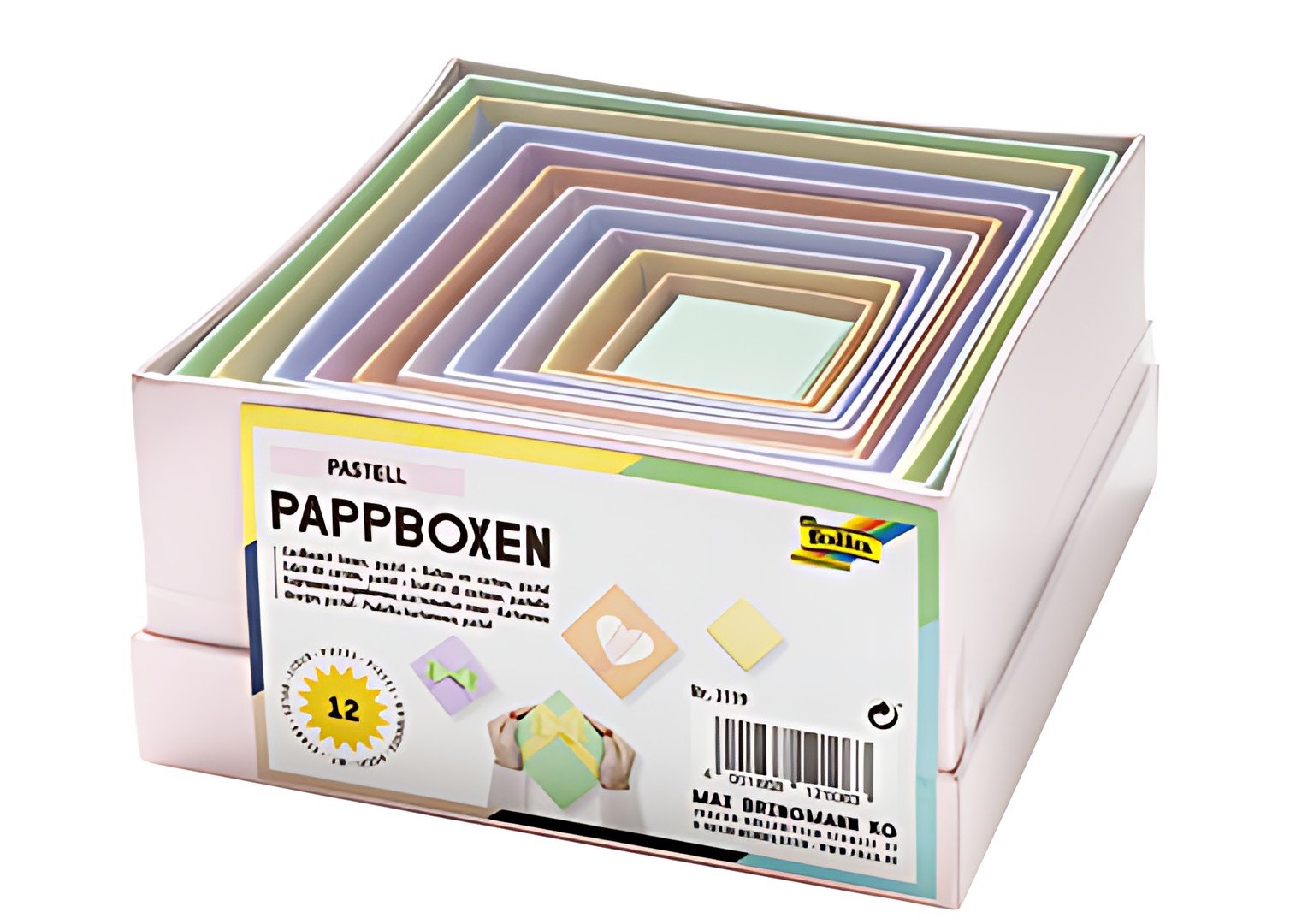 folia Boîtes en carton PASTEL, carré, assortiment de 12