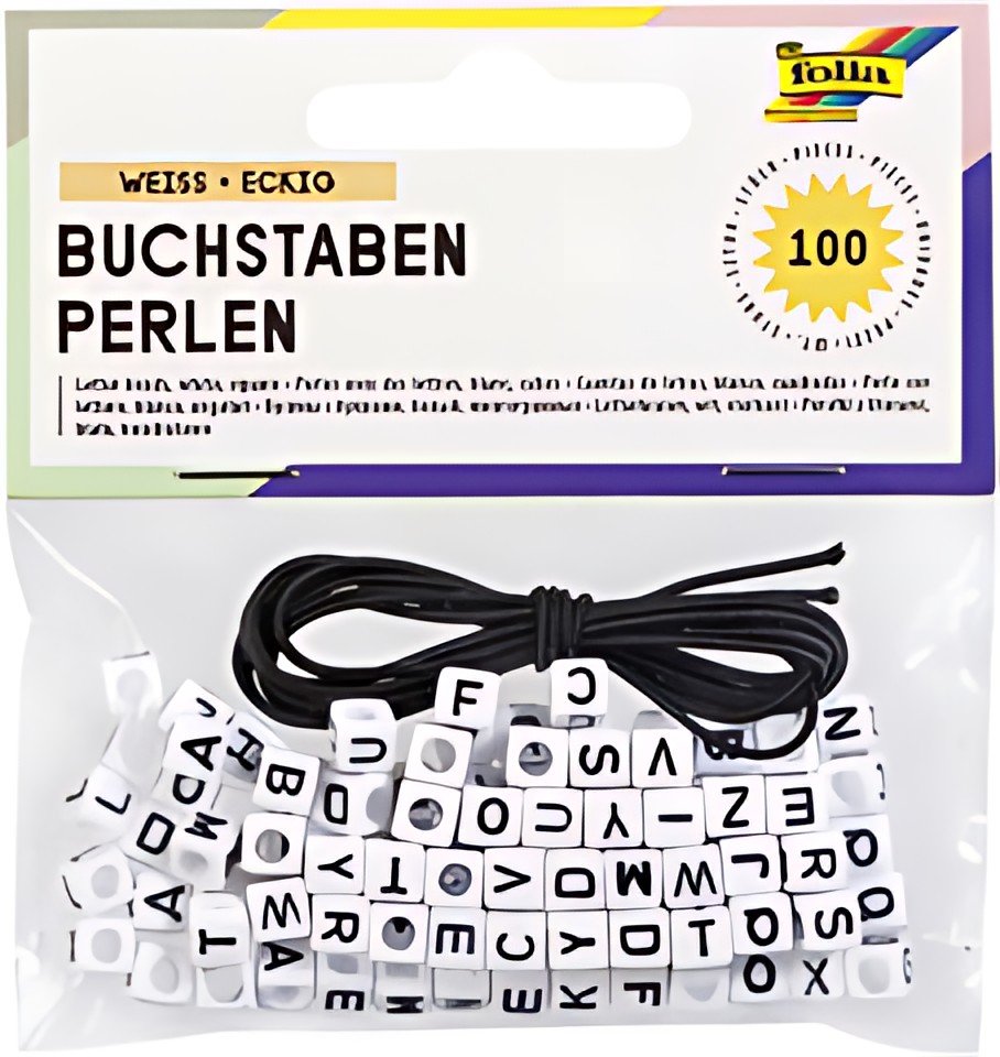 folia Perles avec lettres, carré, 100 pièces, blanc