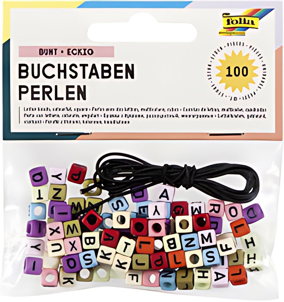 folia Perles avec lettres, carré, 100 pièces, assorti