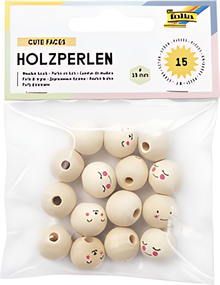folia Perles en bois CUTE FACES, rond