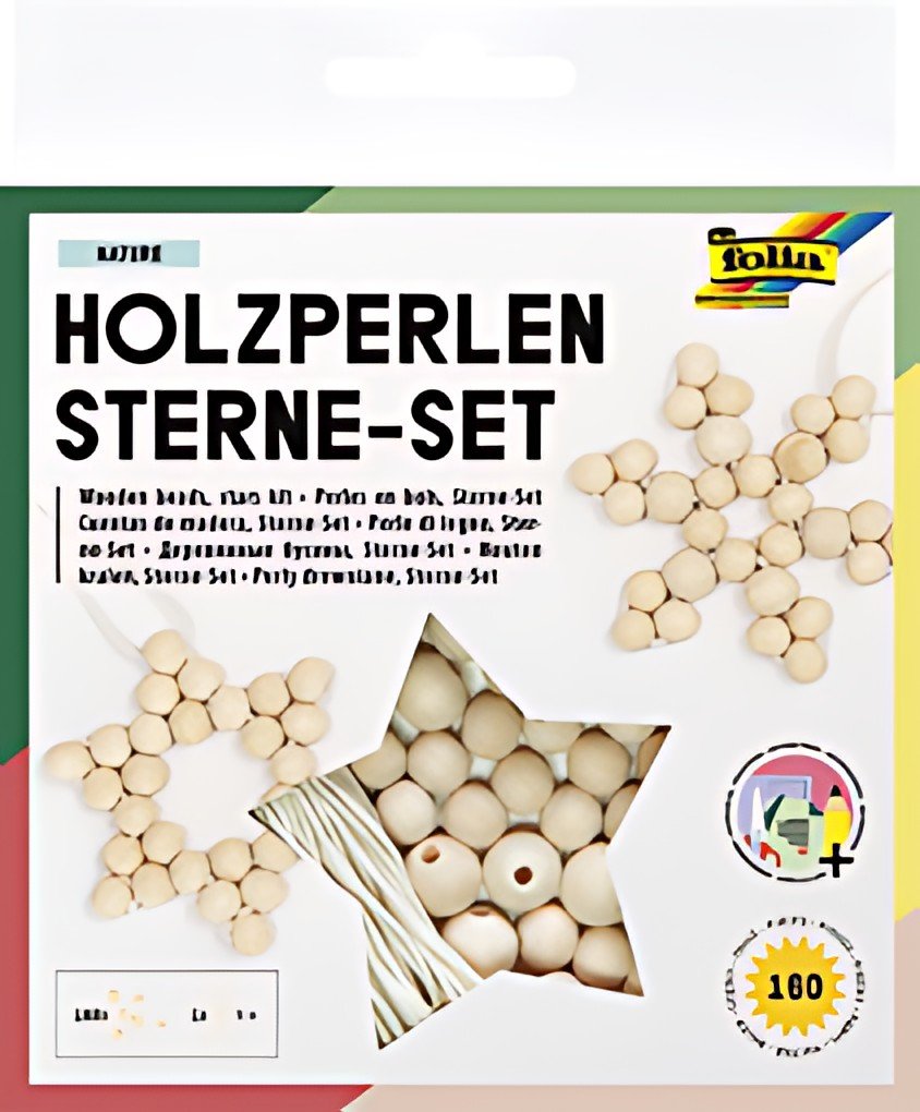 folia Kit Etoiles en perles en bois NATURE, 161 pièces
