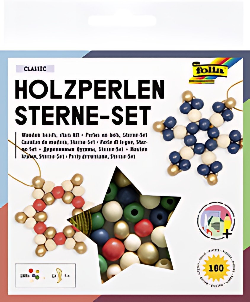 folia Kit Etoiles en perles en bois CLASSIC, 161 pièces