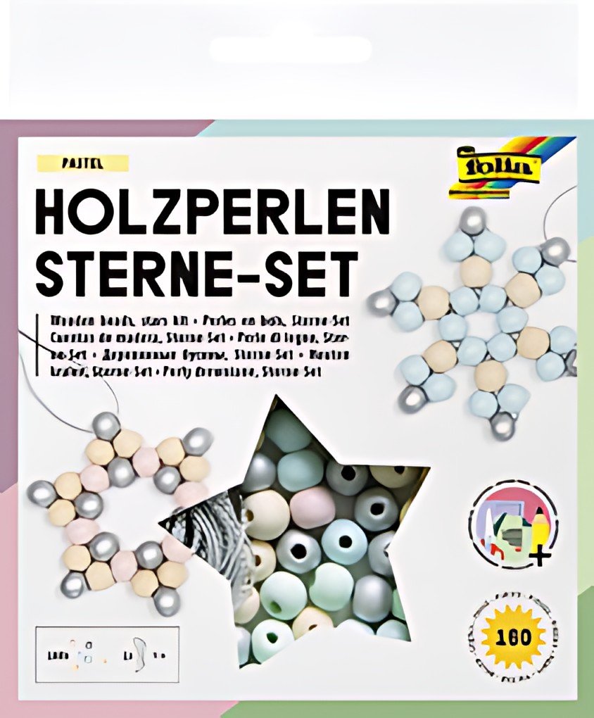 folia Kit Etoiles en perles en bois PASTEL, 161 pièces