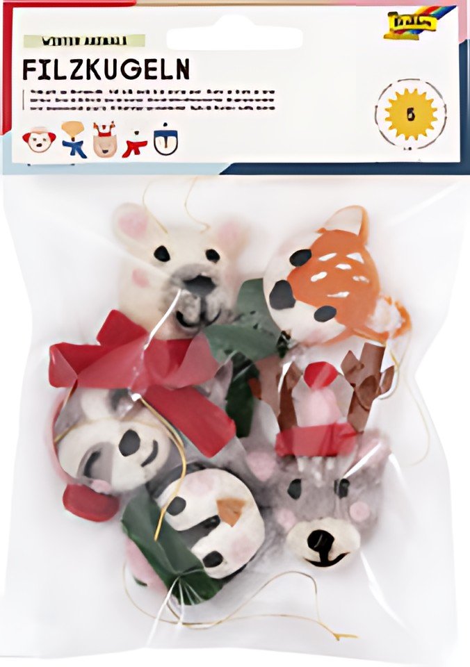 folia Boules en feutre ANIMAUX EN HIVER, 5 pièces