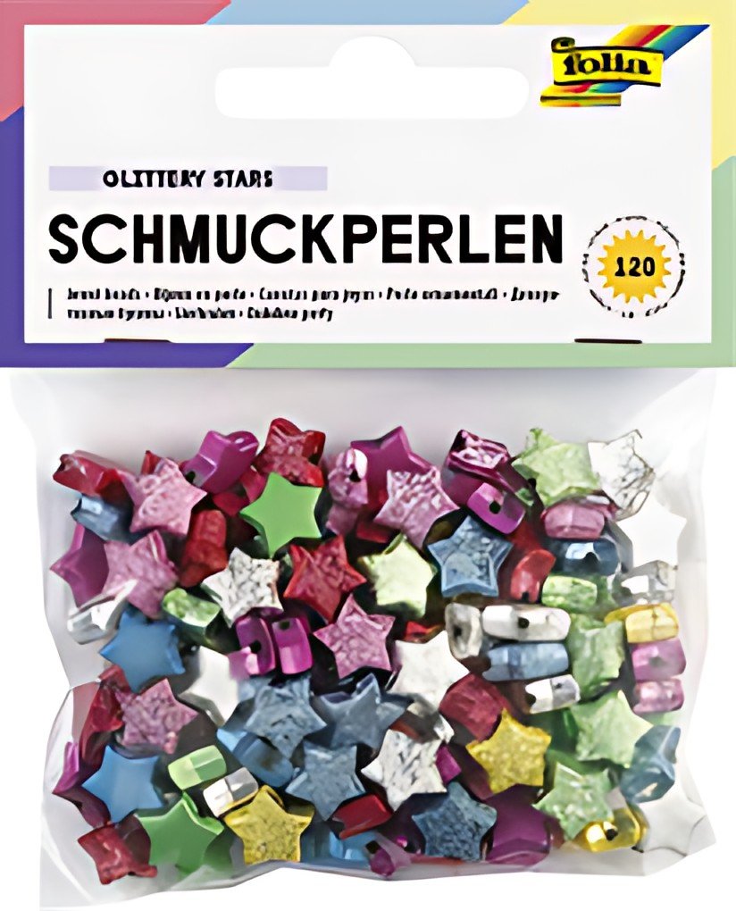 folia Bijoux en perle "Glittery Stars", lisse/en relief