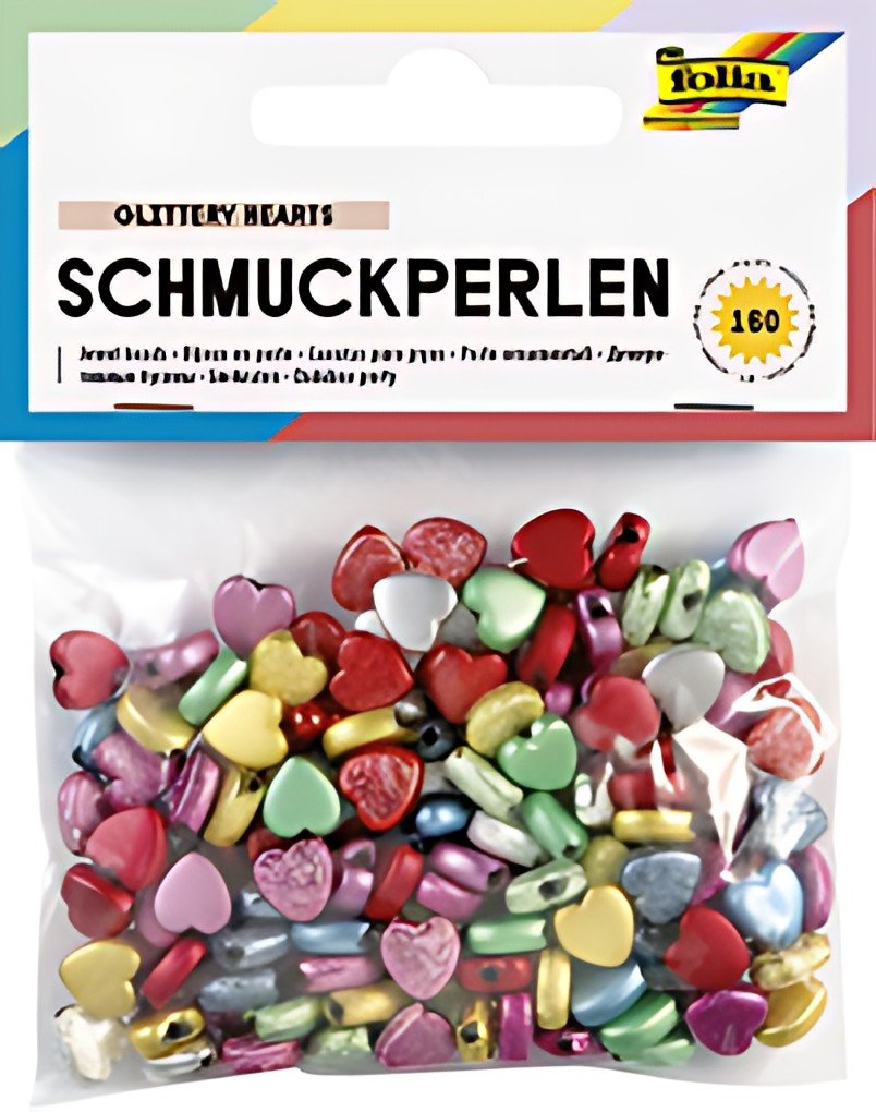 folia Bijoux en perle "Glittery Hearts", lisse/en relief
