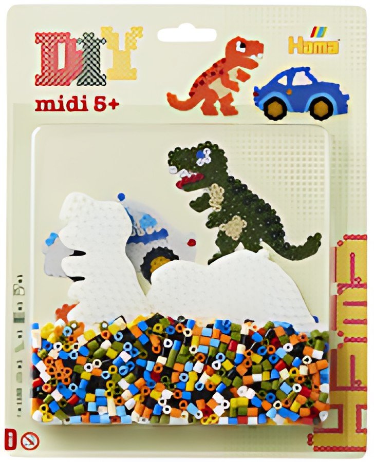 Hama Perles à repasser midi "Voiture/dinosaure", en blister