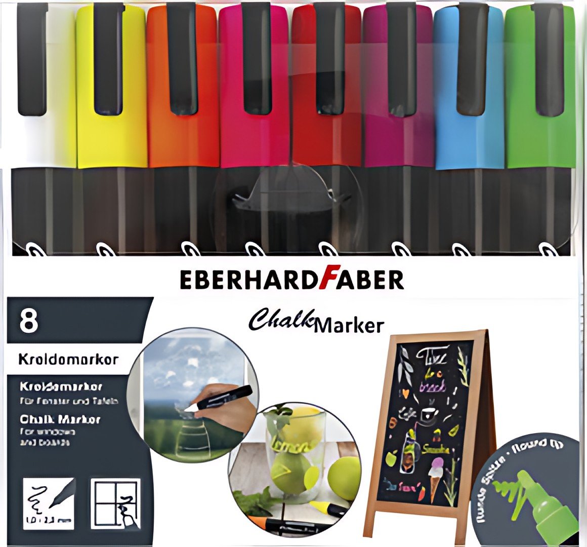 EBERHARD FABER Marqueur craie 1-2 mm, étui de 8, assorti