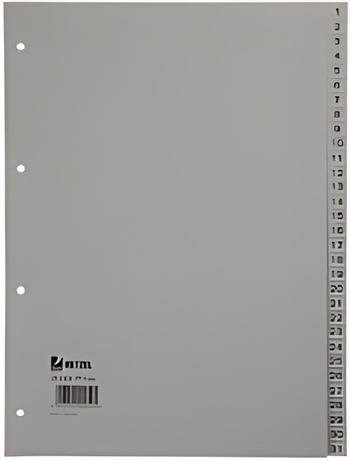 HETZEL Intercalaires en plastique, chiffres, A4, 1-31, PP