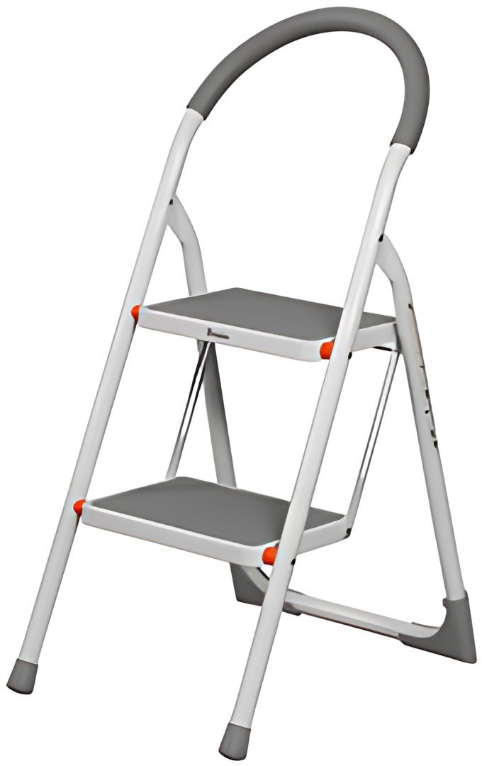 Bradas Escabeau pliable en acier, 2 niveaux, blanc/gris