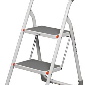 Bradas Escabeau pliable en acier, 3 niveaux, blanc/gris