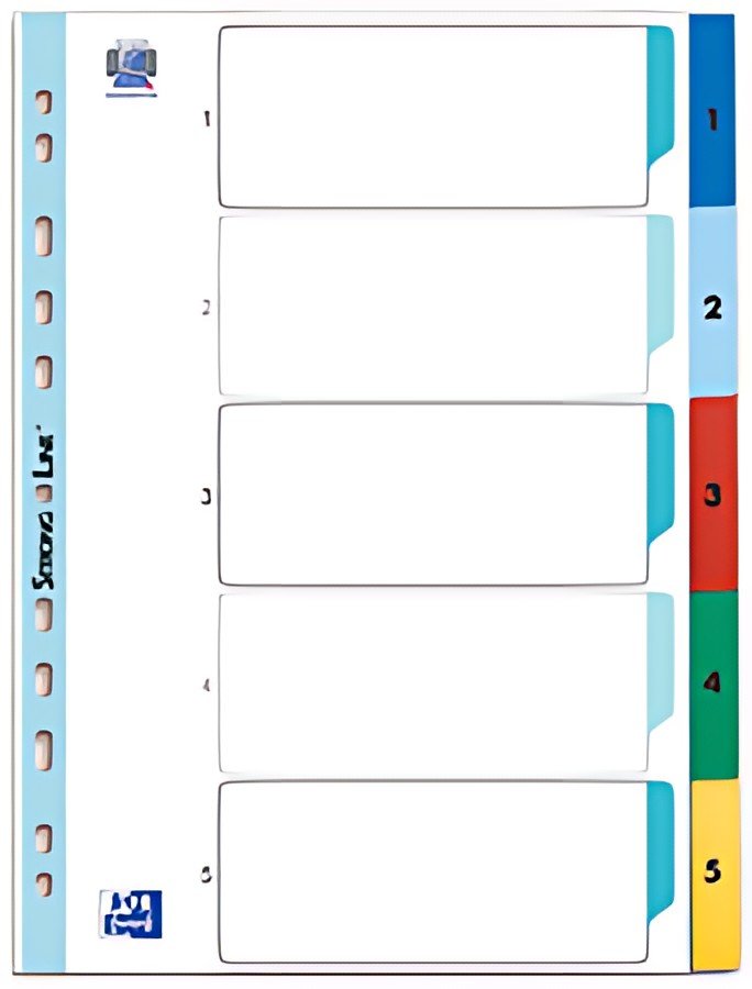 Oxford Intercalaire en plastique, A4, coloré, 5 pièces