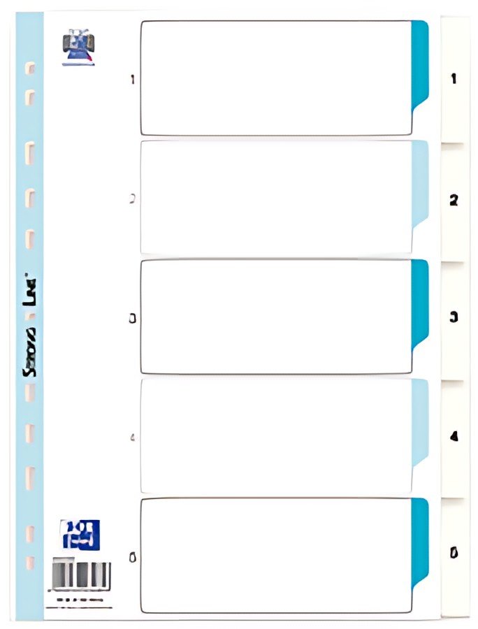 Oxford Intercalaires en plastique, chiffres, A4, 5 touches