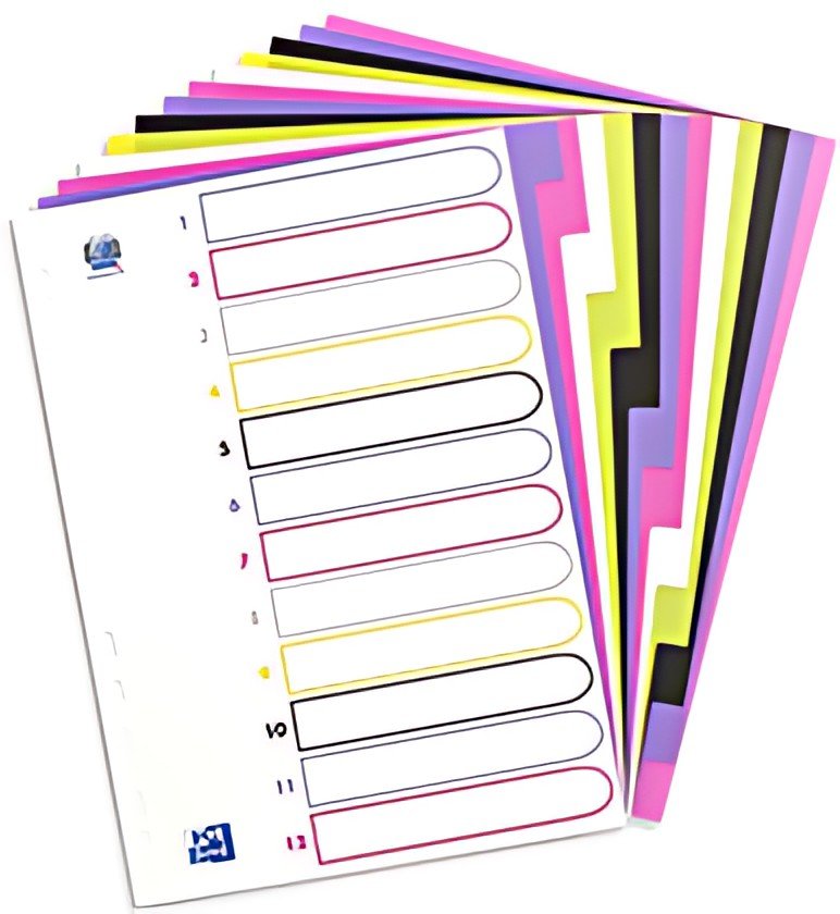 Oxford Intercalaires en plastique myColour, A4, 12 touches