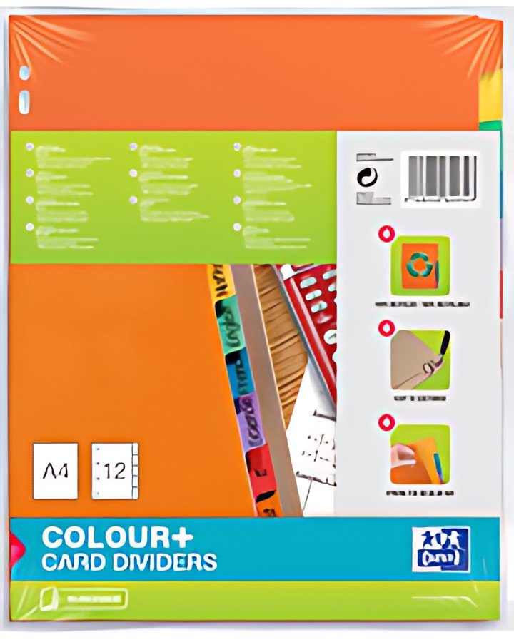Oxford Intercalaires carton, uni, A4, multicolore, 12 touche