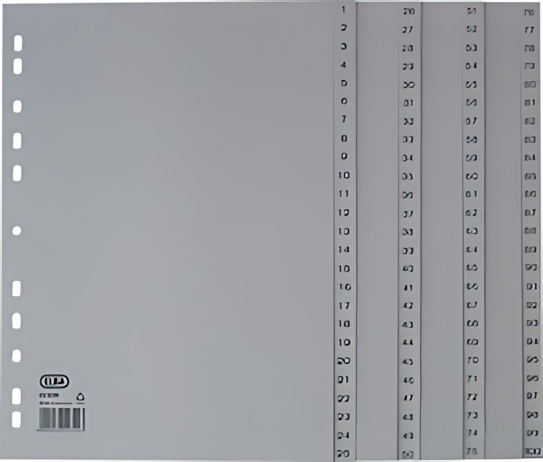 Oxford Intercalaire en plastique 1-100, A4, 100 pièces, gris