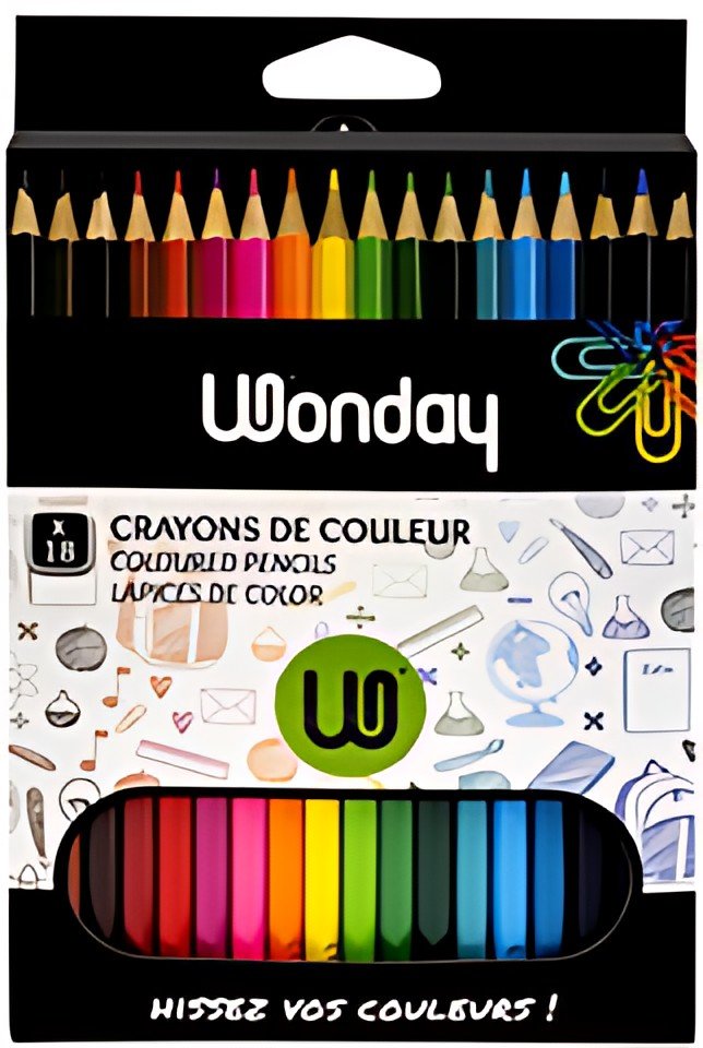 Wonday Crayons de couleur, étui carton de 18