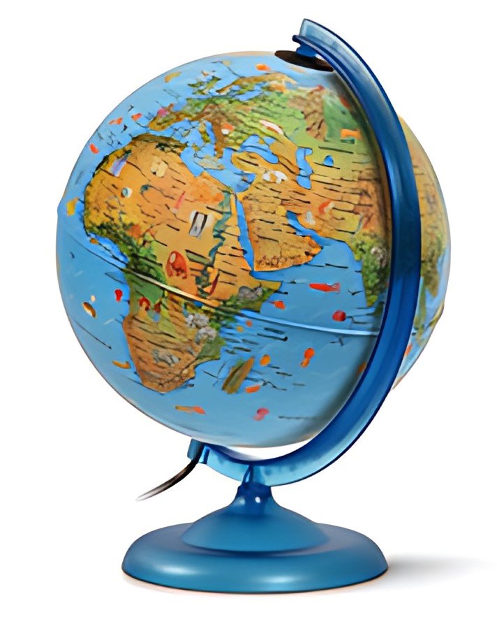 Wonday Globe lumineux KID, bleu, 250 mm, texte francais