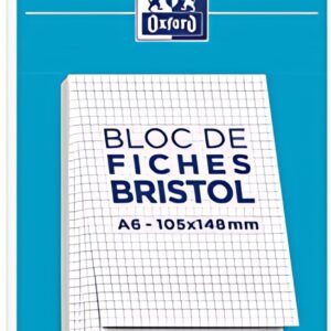 Oxford Bloc de fiches bristol, A6, quadrillé, blanc