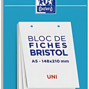 Oxford Bloc de fiches bristol, A5, uni, blanc