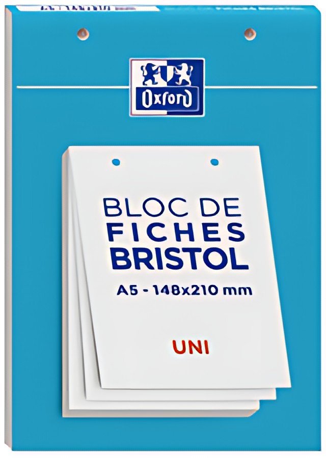 Oxford Bloc de fiches bristol, A5, uni, blanc