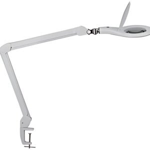 MAUL Lampe loupe à LED MAULmakro, pied de serrage, blanc