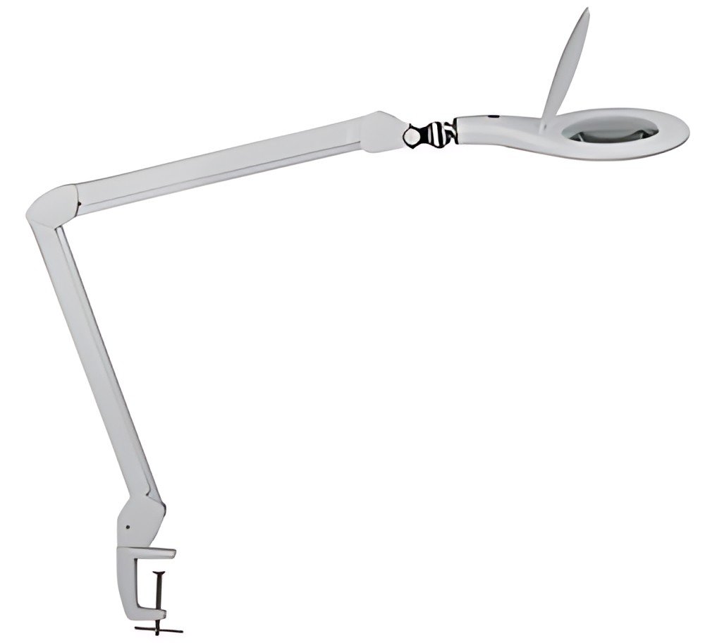 MAUL Lampe loupe à LED MAULmakro, pied de serrage, blanc