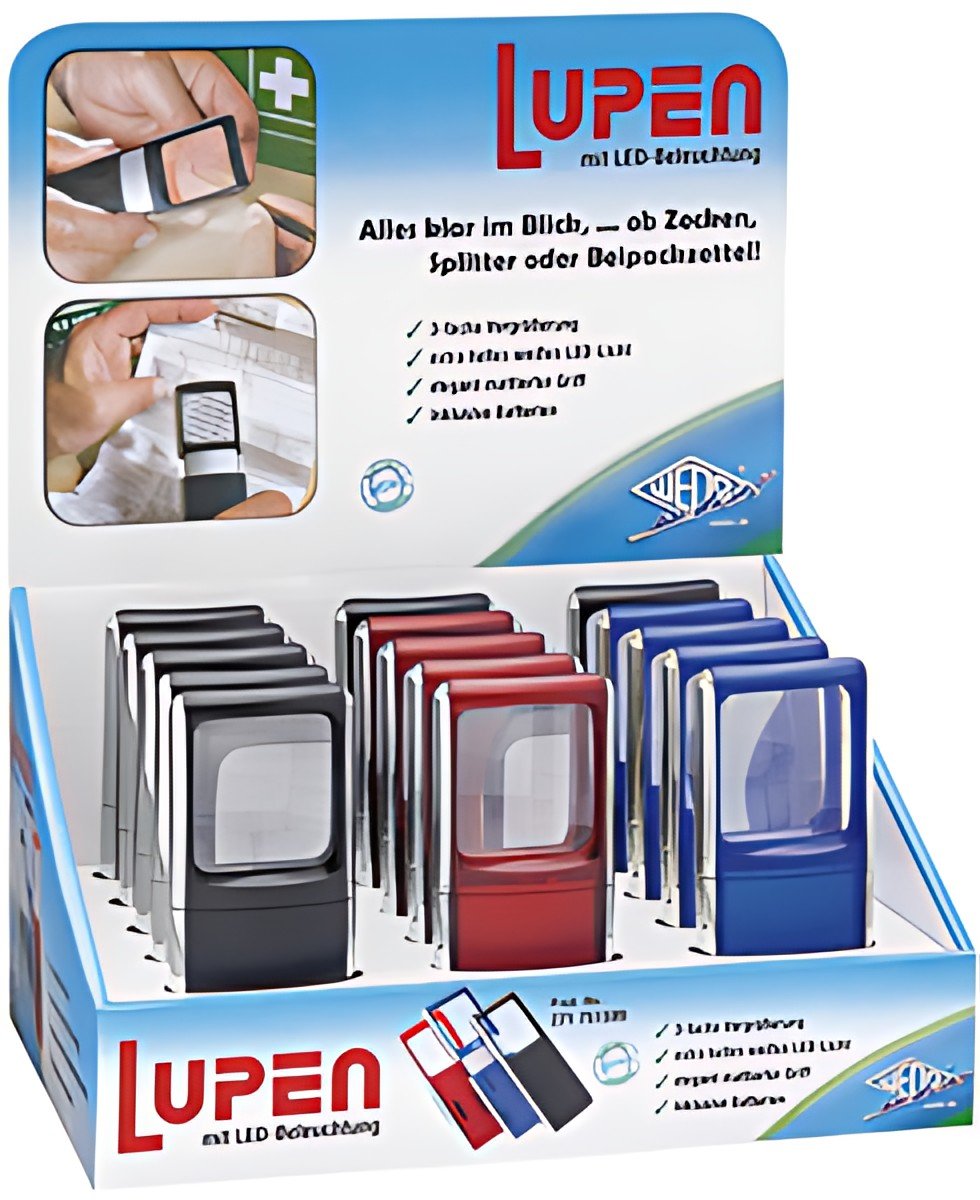 WEDO Loupe rectangulaire avec lampe LED, présentoir de 15