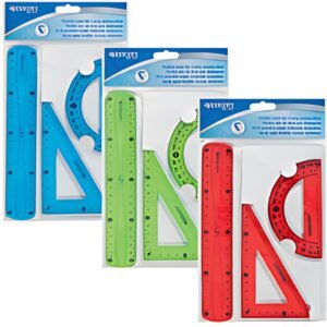 WESTCOTT Kit de géométrie, 3 pièces, avec règle souple