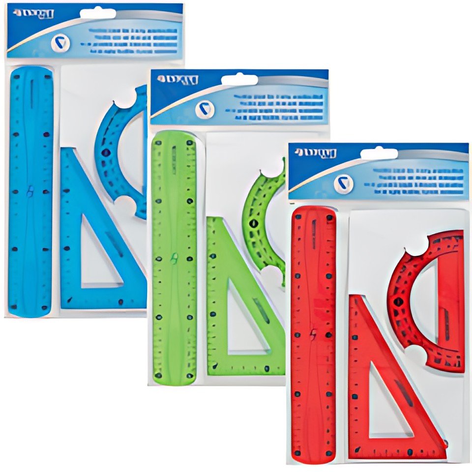 WESTCOTT Kit de géométrie, 3 pièces, avec règle souple