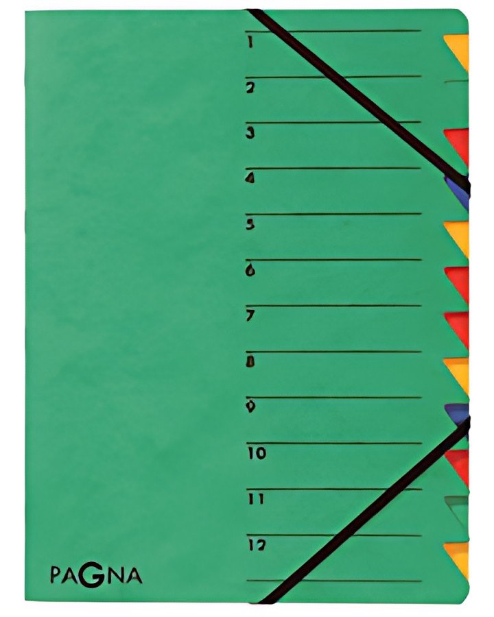 PAGNA trieur "EASY", A4, carton, 12 compartiments, vert