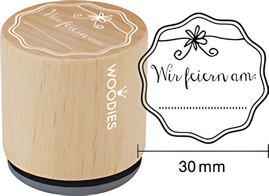 Timbre motif COLOP Woodies "Nous célébrons le..."