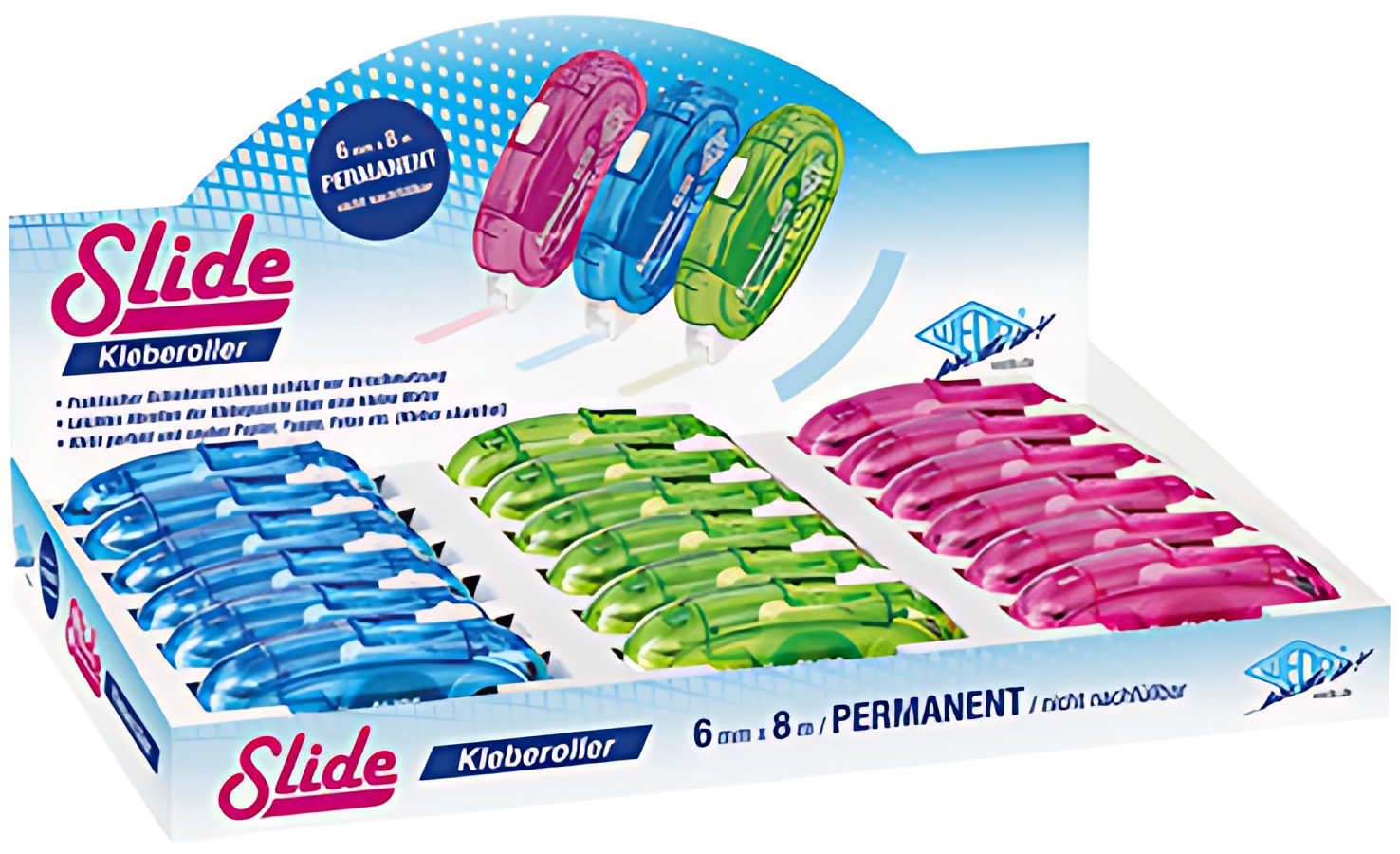 WEDO Roller de colle SLIDE, 6 mm x 8 m, présentoir de 18