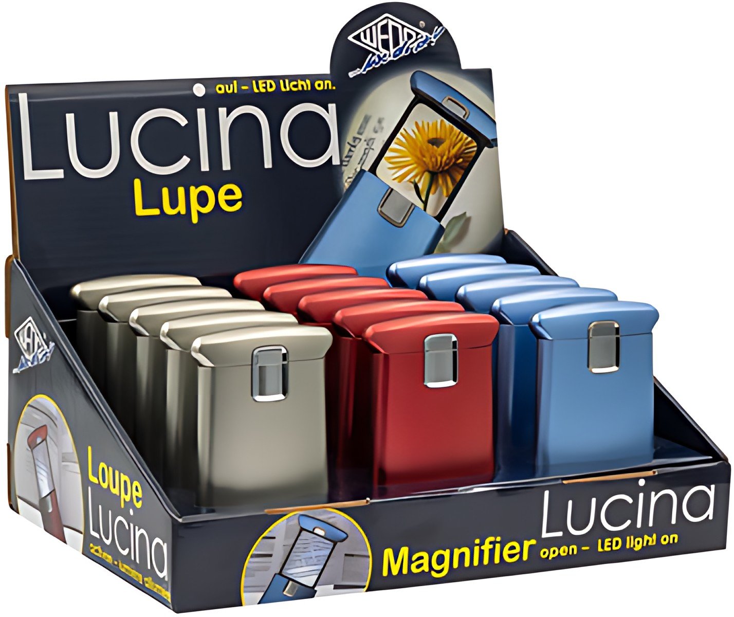 WEDO Loupe Lucina avec lumière LED, présentoir de 15